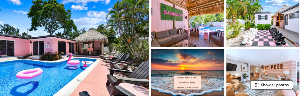 Pretty n Pink mid century modern bachelorette Airbnb St Pete sleeps 13