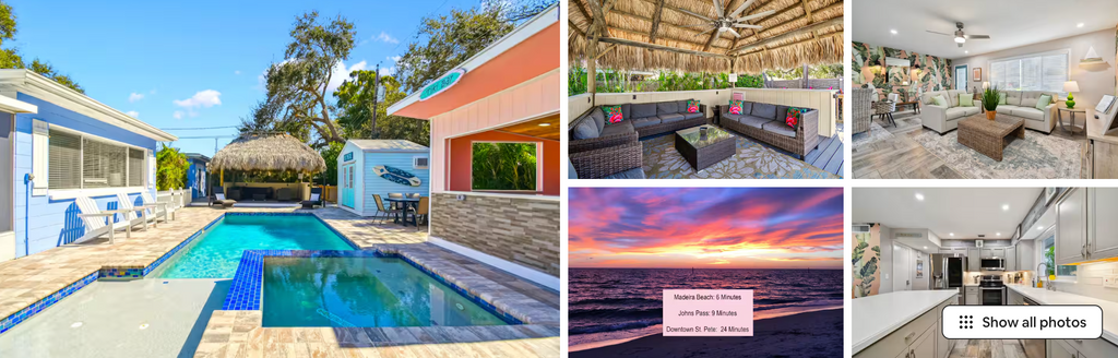 Mini Resort Paradise bachelorette Airbnb St Pete tiki bar pool bungalow