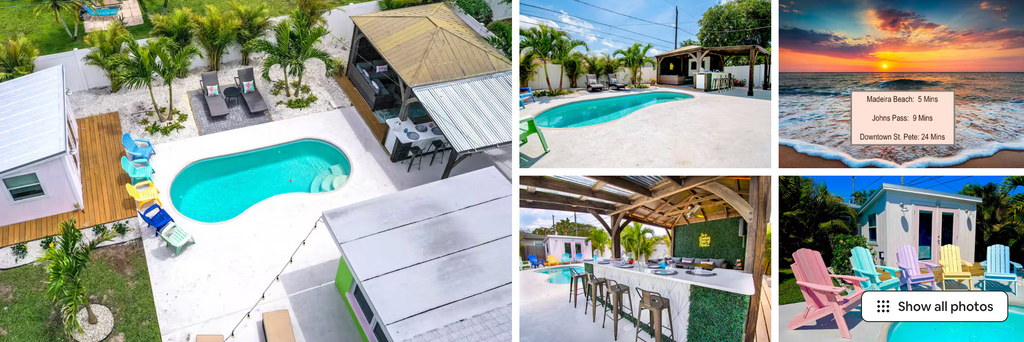 Surfs Up bachelorette Airbnb St Pete beach pool cabana bungalow sleeps 8